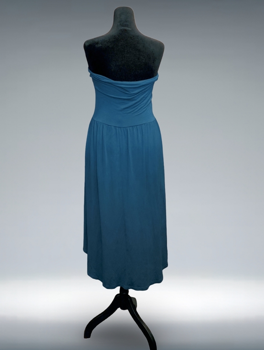 YummyPlus Strapless Hi-Low Teal Dress 2X Plus Knit Pleated Rayon Spandex - Picture 4 of 9
